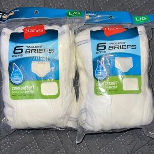 Hanes 6 Boys Tagless White Briefs Comfort Soft Wicking Cool Comfort Set of 2